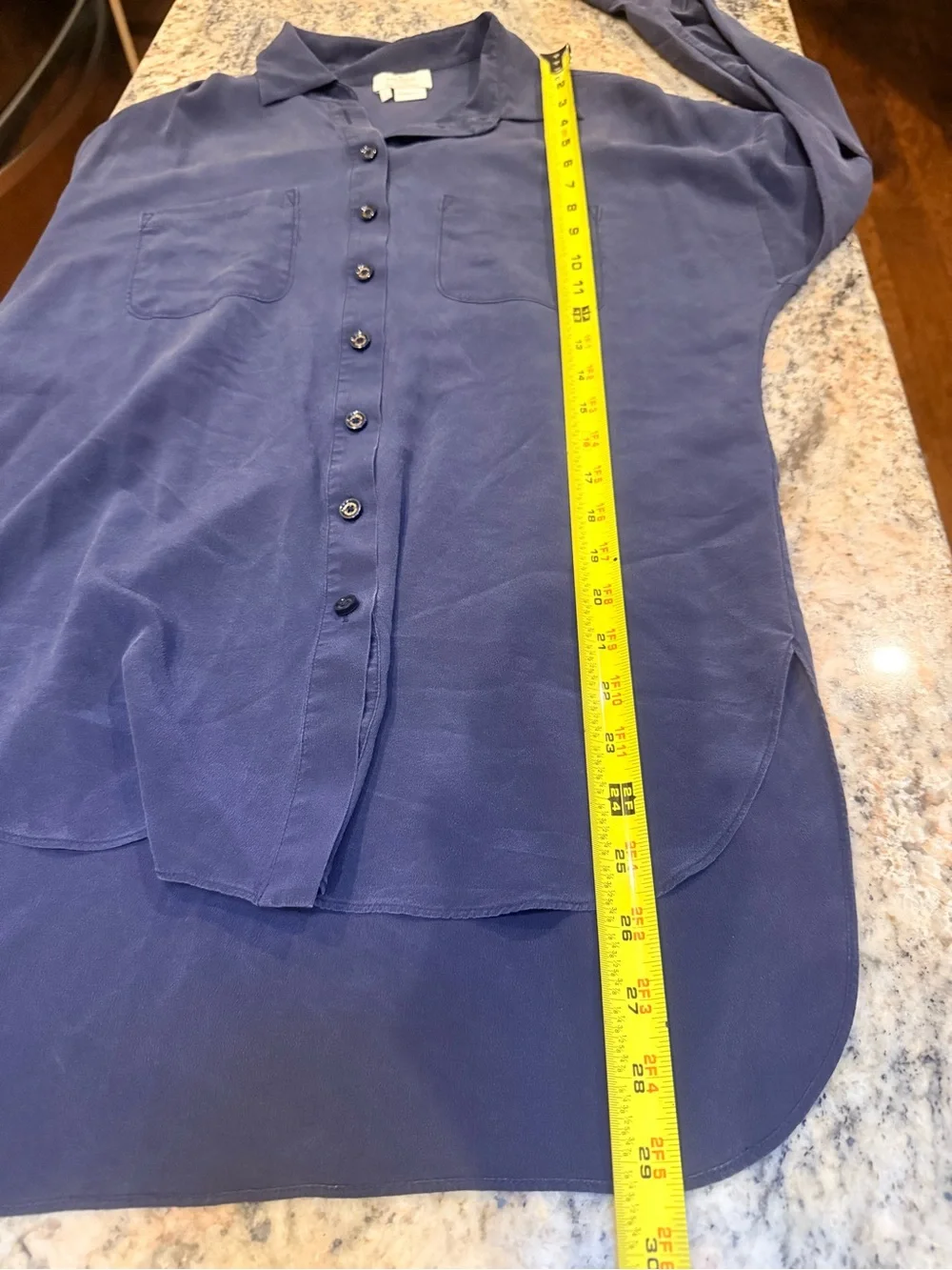 Kate Spade New York 100% Silk Navy Button Up Blouse Size 2 Long Sleeve Dual Pock